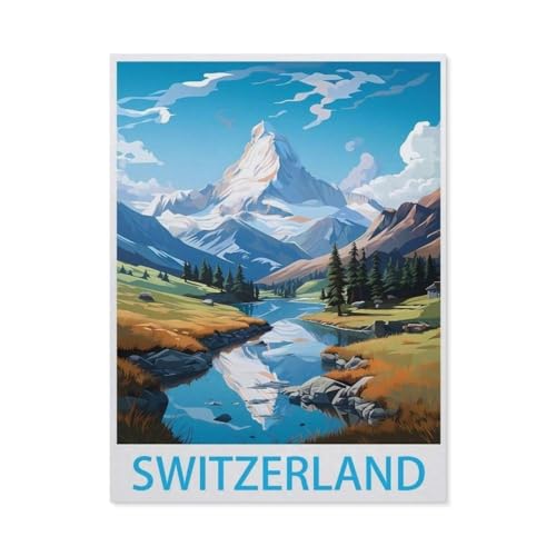 Puzzles 1000 Stück Holz Montage Bild，Schweiz Vintage-Reiseposter，Filmplakat Für Erwachsene Spiele Lernspielzeug（75x50cm）-L80 von GSBRSNTS