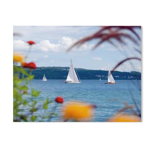 Puzzles 1000 Stück Holz Montage Bild，Segelboote auf dem Bodensee，Filmplakat Für Erwachsene Spiele Lernspielzeug（75x50cm）-AE87 von GSBRSNTS