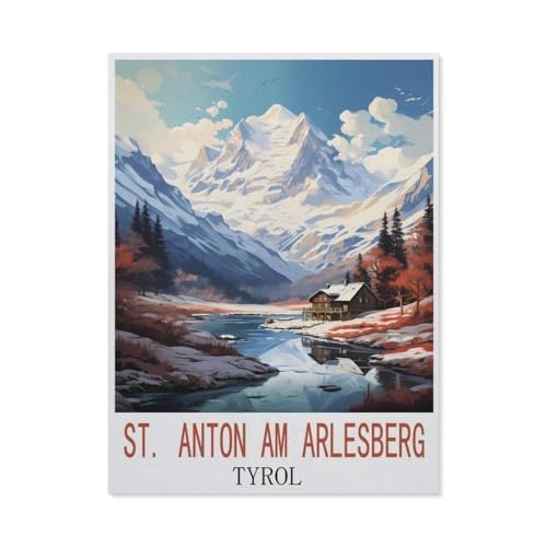 Puzzles 1000 Stück Holz Montage Bild，St. Anton am Arlberg, Tirol Vintage-Reiseposter，Erwachsene Spiele Lernspielzeug（75x50cm）-M51 von GSBRSNTS