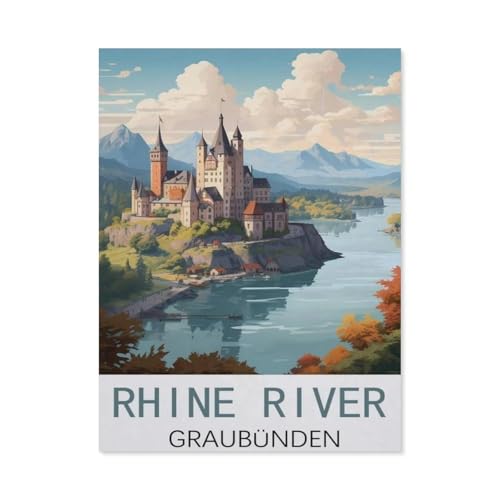 Rhein River, Graubünden Vintage-Reiseposter，Papier Puzzle 1000 Teile Spielzeug Für Erwachsene Dekompressionsspiel（38x26cm）-H24 von GSBRSNTS