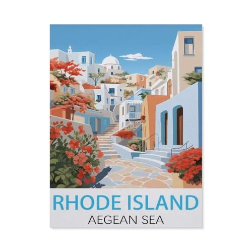 Rhode Island, Ägäisches Meer Vintage-Reiseposter，Puzzle 1000 Teile Holz Puzzle Erwachsene Kinder Lernspielzeug Familie Dekompressionsspiel（75x50cm）-H22 von GSBRSNTS