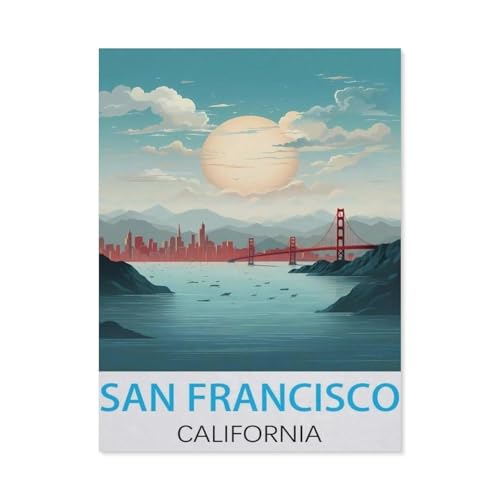 San Francisco, Kalifornien Vintage-Reiseposter，Puzzle 1000 Teile Holz Puzzle Erwachsene Kinder Lernspielzeug Familie Dekompressionsspiel（75x50cm）-N6 von GSBRSNTS