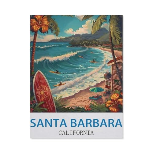 Santa Barbara, Kalifornien – Vintage Reiseplakat für Surfen，Puzzles, 1000-teiliges Puzzle Für Erwachsene Und Kinder Ab 10 Jahren（38x26cm）-O52 von GSBRSNTS