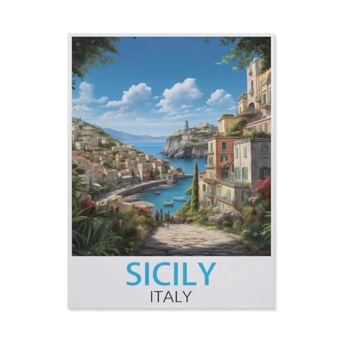 Sizilien, Italien Vintage-Reiseposter，Puzzle 1000 Teile Holz Puzzle Geeignet Für Erwachsene Kinder Familien Stressabbau Puzzlespiele（75x50cm）-N9 von GSBRSNTS
