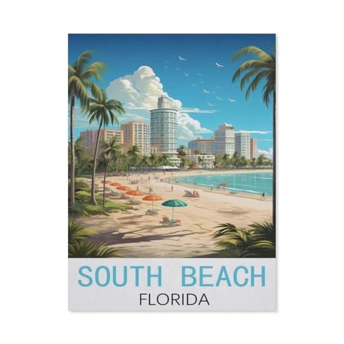 South Beach, Florida Vintage-Reiseposter，Puzzles, 1000-teiliges Puzzle Für Erwachsene Und Kinder Ab 10 Jahren（75x50cm）-H19 von GSBRSNTS