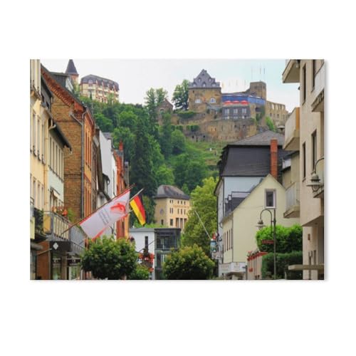 St. Goar am Mittelrhein mit Blick auf die Burg Rheinfels，Klassisches Puzzle 3D Puzzle DIY Kit Papier Spielzeug Einzigartiges Geschenk（38x26cm）-AF89 von GSBRSNTS