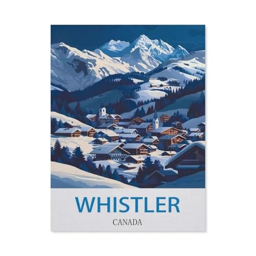 Whistler, Kanada – Vintage Reiseplakat für Skifahren，Puzzle 1000 Teile Holz Puzzle Geeignet Für Erwachsene Kinder Familien Stressabbau Puzzlespiele（75x50cm）-O58 von GSBRSNTS
