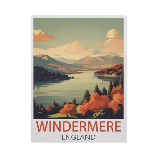 Windermere, England Vintage-Reiseposter，Puzzle 1000 Teile,Intellektuelle Entwicklung Pädagogisches Nach Hause Interessante Dekompression Brain Challenge Puzzle Für Jugendliche Kinder（75x50cm）-I2 von GSBRSNTS