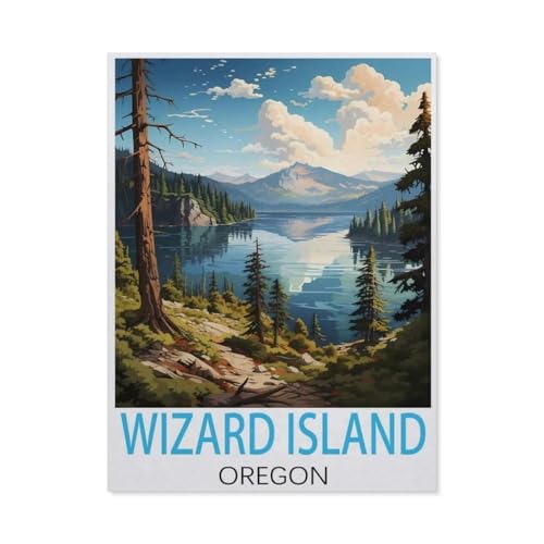 Wizard Island, Oregon Vintage-Reiseposter，Puzzles für Erwachsene 1000 Teile, Klassische Puzzle Puzzle Schwierig für Erwachsene Teenager Freizeit Spaß Spiel Spielzeug （38x26cm）-K9 von GSBRSNTS