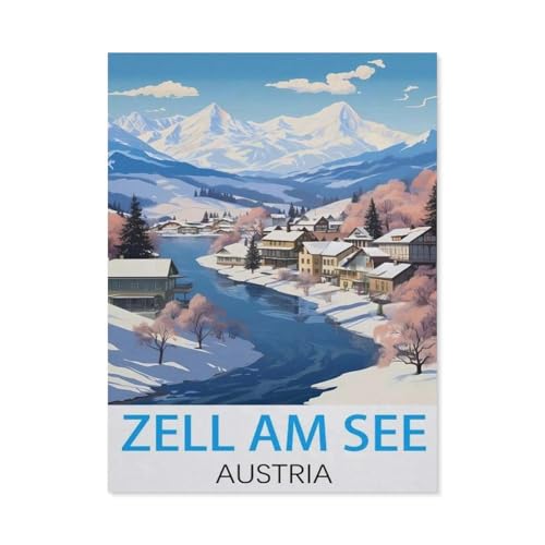 Zell am See, Österreich Vintage-Reiseposter，Puzzles 1000 Teile für Erwachsene, Klassische Puzzle Jungen Mädchen Puzzle für Kinder Teenager Lernspiel Spielzeug（75x50cm）-I64 von GSBRSNTS
