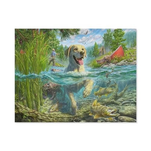 klassisches Puzzle 1000 Stück，gelber Labrador auf Fischjagd，Einzigartige Heimdekorationen Und Geschenke（38x26cm）-B69 von GSBRSNTS