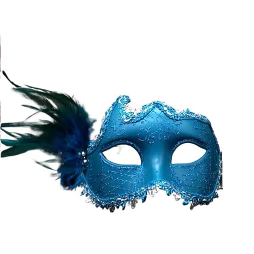 Feder Blume Spitze Maske Frauen Prinzessin Maskerade Maske Halbe Gesicht Halloween(Blue) von GSCLZ
