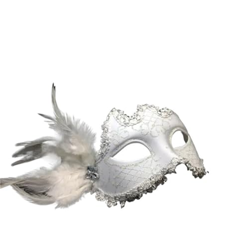Feder Blume Spitze Maske Frauen Prinzessin Maskerade Maske Halbe Gesicht Halloween(White) von GSCLZ