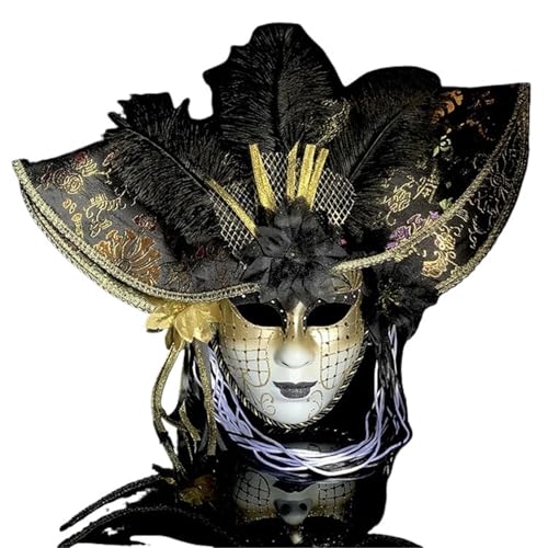 GSCLZ Damen Hutmaske mit Federblumen-Karnevalspartymaske(Black) von GSCLZ