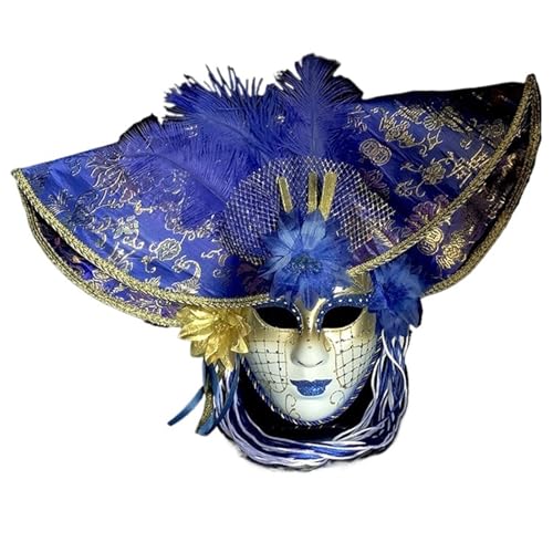 GSCLZ Damen Hutmaske mit Federblumen-Karnevalspartymaske(Blue) von GSCLZ
