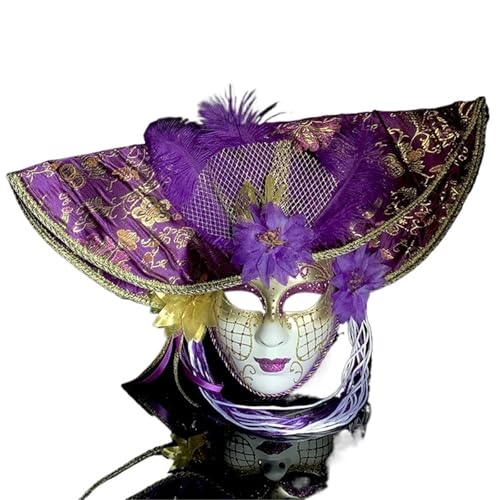 GSCLZ Damen Hutmaske mit Federblumen-Karnevalspartymaske(Purple) von GSCLZ