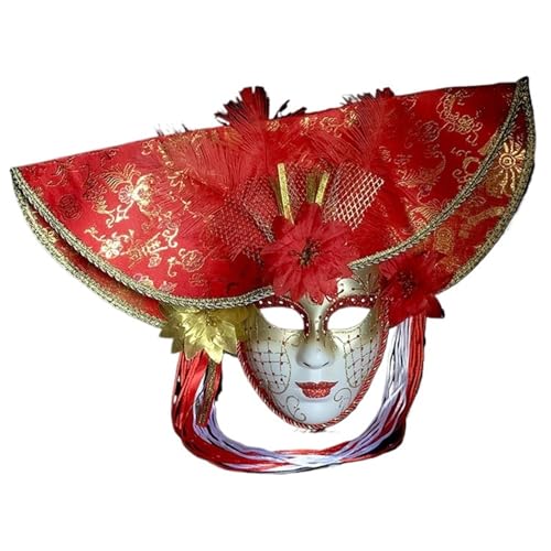 GSCLZ Damen Hutmaske mit Federblumen-Karnevalspartymaske(Red) von GSCLZ