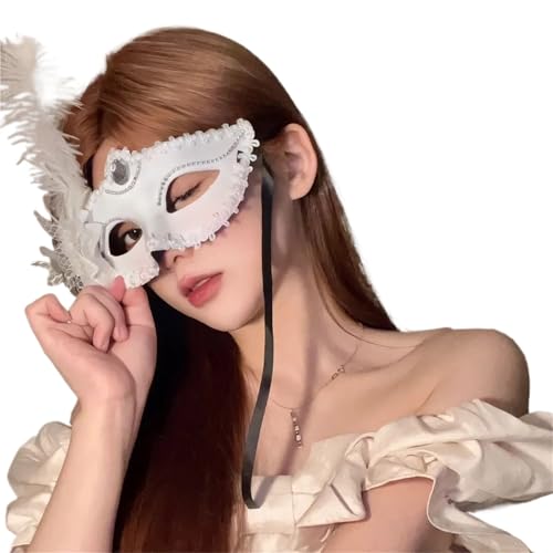 GSCLZ Federmaske Make-up Maske Ball Party Spitze Maske Halloween Requisiten(White pattern) von GSCLZ