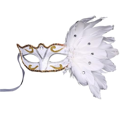 GSCLZ Maskerade-Federmaske for Frauen, mehrfarbig, Prinzessinnenmaske, Halloween-Federmasken(WHITE) von GSCLZ