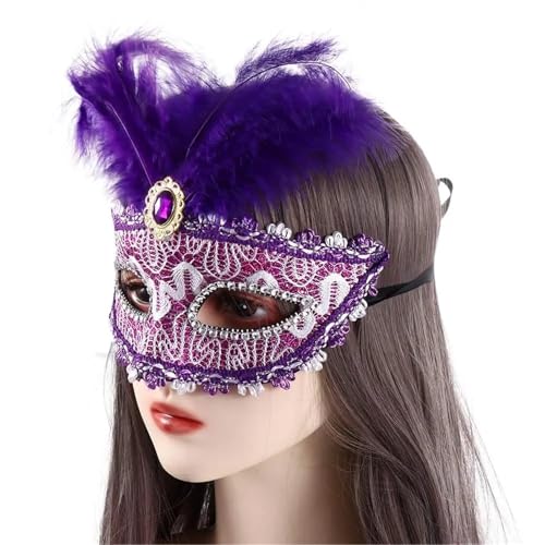 GSCLZ Party Maske Frau Maskerade Pfauenfedern Halbe Gesichtsmaske Cosplay Kostüm Maske(Purple) von GSCLZ