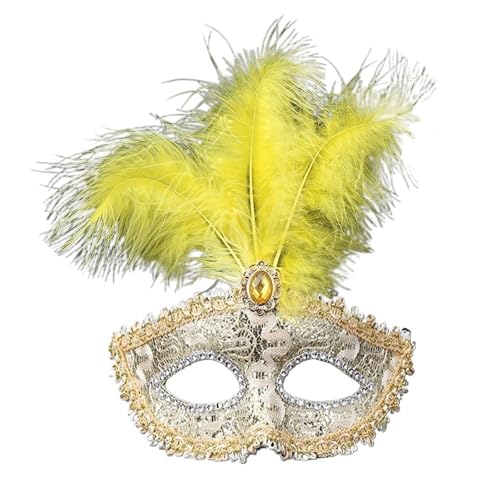GSCLZ Party Maske Frau Maskerade Pfauenfedern Halbe Gesichtsmaske Cosplay Kostüm Maske(Yellow) von GSCLZ