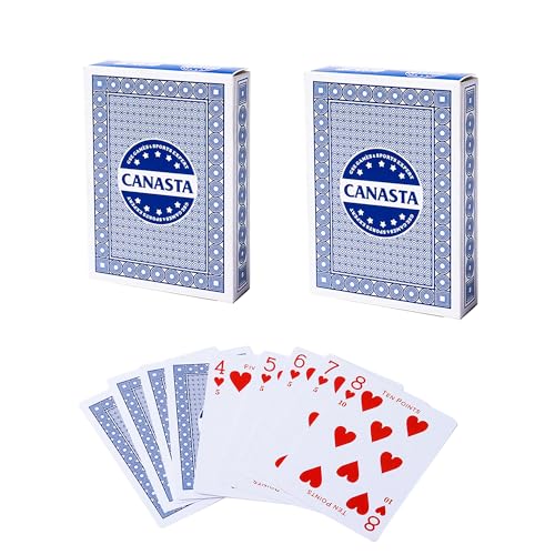 GSE 2-Deck Canasta Karten mit Punktwerten, Enthält Canasta und Hand & Foot Spielregeln, Traditionelle Rommé-Spielkarten für Familienspielabend (Blau) von GSE Games & Sports Expert