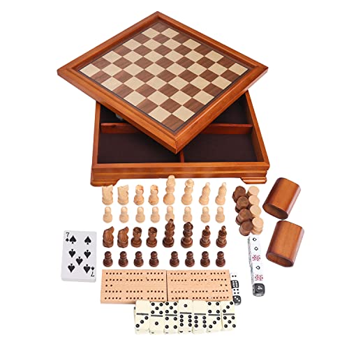 GSE 7-in-1-Brettspiel-Set aus Holz, Schach, Dame, Backgammon, Dominosteine, Cribbage-Brett, Spielkarte & Pokerwürfel-Spiel-Kombi-Set (Deluxe) von GSE Games & Sports Expert