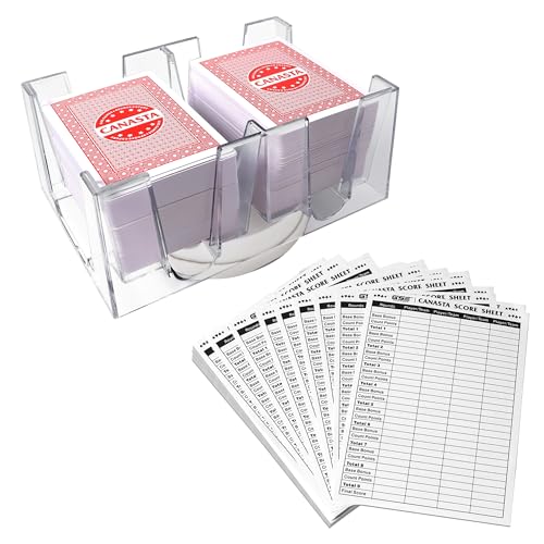 GSE Canasta Spielkarten-Spielset, enthält 6 Decks roter Canasta-Karten mit Punktwerten, einen drehbaren Spielkartenhalter und 100 Blatt Canasta Punkteblöcke von GSE Games & Sports Expert