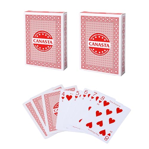 GSE Games & Sports Expert 2-Deck Canasta Karten mit Punktwerten, inklusive Canasta und Hand & Foot Spielregeln, traditionelle Rommé-Spielkarten (Rot) von GSE Games & Sports Expert
