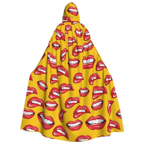 GSGCSBYMLG Damenumhang mit Kapuze und lächelnden und beißenden roten Lippen, bedruckt, Unisex, für Erwachsene, langer Umhang von GSGCSBYMLG