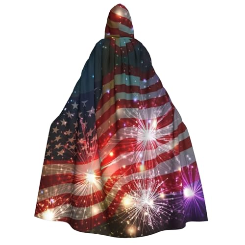 GSGCSBYMLG Fireworks Kapuzenumhang mit amerikanischer Flagge, Unisex, für Erwachsene, langer Umhang von GSGCSBYMLG
