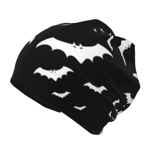 GSGCSBYMLG Halloween fliegende Fledermäuse bedruckte Kindermütze ohne Krempe, warme Strickmütze von GSGCSBYMLG