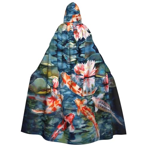 GSGCSBYMLG Japanischer Koi-Fisch-Aufdruck, Erwachsenen-Kapuzenumhang, Unisex, für Erwachsene, langer Umhang von GSGCSBYMLG