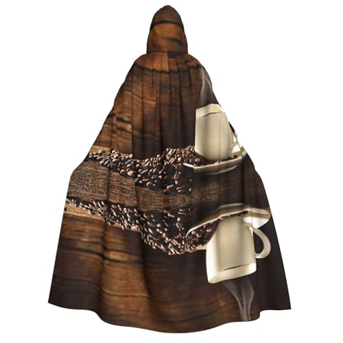 GSGCSBYMLG Kapuzenumhang mit Kaffeetasse und Kaffeebohnen, Unisex, für Erwachsene, langer Umhang von GSGCSBYMLG