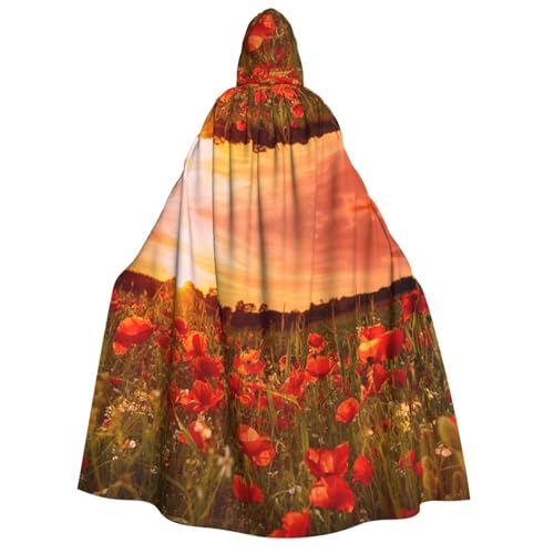GSGCSBYMLG Kapuzenumhang mit Sonnenuntergang und Blumenfeld, bedruckt, Unisex, für Erwachsene, langer Umhang von GSGCSBYMLG