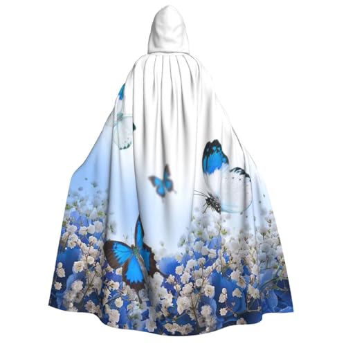 GSGCSBYMLG Kapuzenumhang mit blauem Schmetterlings-Aufdruck, Unisex, für Erwachsene, langer Umhang von GSGCSBYMLG
