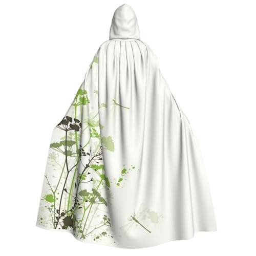 GSGCSBYMLG Laub und Kräuter mit Libellen, geflügelter Druck, für Erwachsene, Kapuzenumhang, Unisex, für Erwachsene, langer Umhang von GSGCSBYMLG
