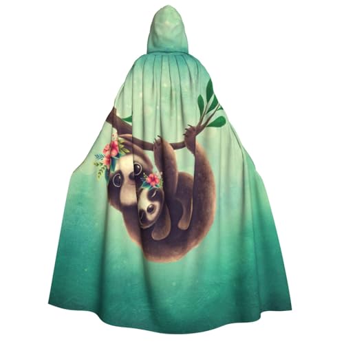 GSGCSBYMLG Lazy Cute Sloth Hanging the Branches Printed Adult Hooded Cloak Unisex Adult Long Cape Robe von GSGCSBYMLG