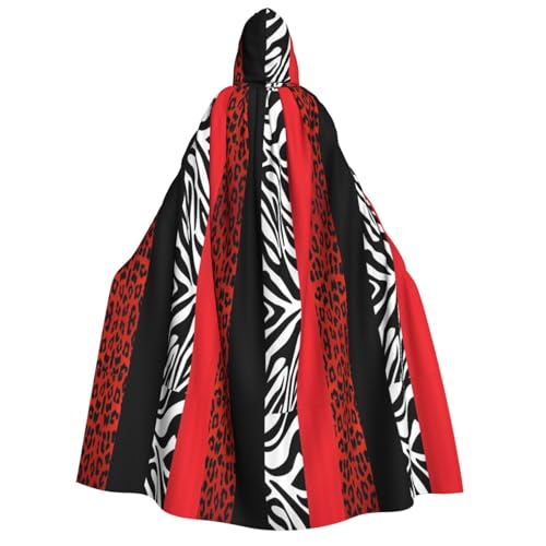 GSGCSBYMLG Roter Leoparden- und Zebra-Umhang mit Kapuze für Erwachsene, Unisex, langer Umhang von GSGCSBYMLG