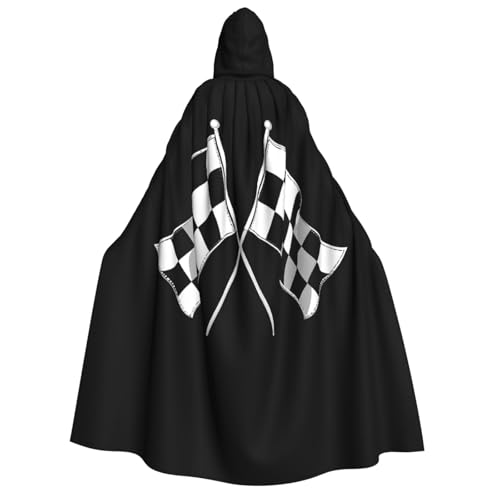 GSGCSBYMLG Schwarz-Weißer Umhang mit kariertem Flaggenmuster, bedruckt, für Erwachsene, Unisex, langer Umhang von GSGCSBYMLG
