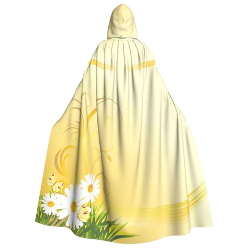 GSGCSBYMLG Umhang mit Kapuze für Erwachsene, geschwungene Kamillenblumen, fliegende Schmetterlinge, bedruckt, Unisex, langer Umhang von GSGCSBYMLG
