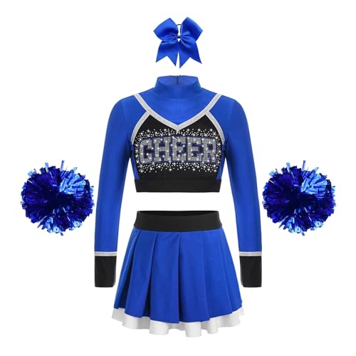 GSJNHY Cheerleading Uniformen Kinder Cheerleader Kostüme Schulmädchen Cheerleading Uniformen Sets Kinder Jubel Team Cheer Dance Outfits Teens Dancewear (Color : A Blue, Size : 16) von GSJNHY
