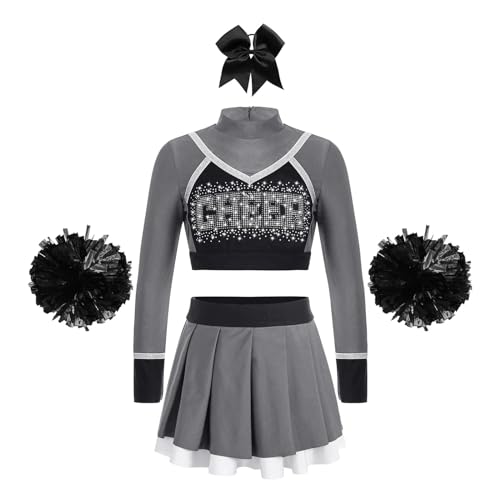 GSJNHY Cheerleading Uniformen Kinder Cheerleader Kostüme Schulmädchen Cheerleading Uniformen Sets Kinder Jubel Team Cheer Dance Outfits Teens Dancewear (Color : A Gray, Size : 6) von GSJNHY