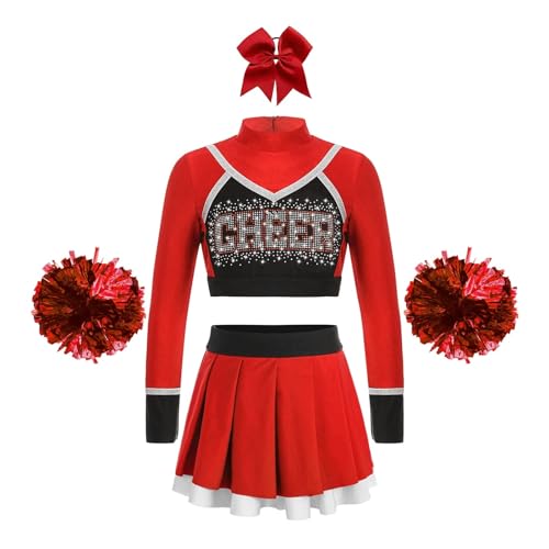 GSJNHY Cheerleading Uniformen Kinder Cheerleader Kostüme Schulmädchen Cheerleading Uniformen Sets Kinder Jubel Team Cheer Dance Outfits Teens Dancewear (Color : A Red, Size : 10) von GSJNHY