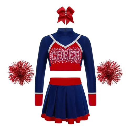 GSJNHY Cheerleading Uniformen Kinder Cheerleader Kostüme Schulmädchen Cheerleading Uniformen Sets Kinder Jubel Team Cheer Dance Outfits Teens Dancewear (Color : B Deep Blue, Size : 10) von GSJNHY