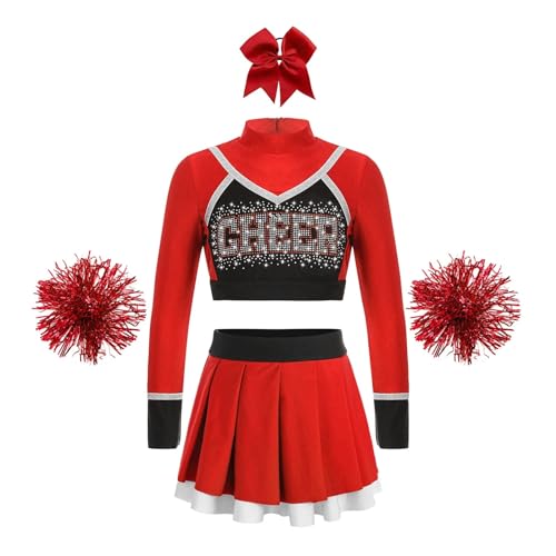 GSJNHY Cheerleading Uniformen Kinder Cheerleader Kostüme Schulmädchen Cheerleading Uniformen Sets Kinder Jubel Team Cheer Dance Outfits Teens Dancewear (Color : B Red, Size : 12) von GSJNHY