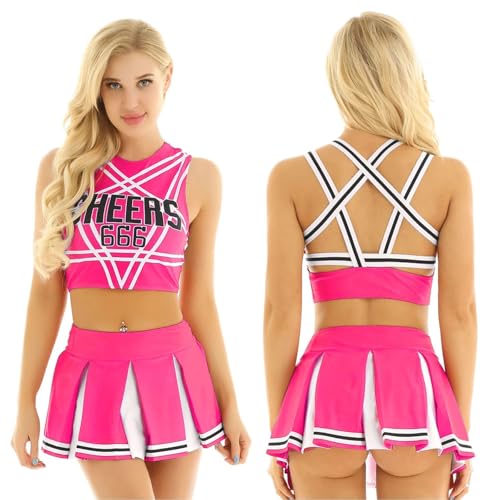 Cheerleader Kostüm Damen Für Erwachsene Cheerleader-Kostüm for Damen mit glänzendem Strass, Cheerleading-Uniform, langärmelig, ausgehöhltes bauchfreies Top und Skating-Rock, Tanz-Outfits(Pink D,XXL) Cheerleader Kostüm Damen Für Erwachsene Cheerleader-Kostüm for Damen mit glänzendem Strass, Cheerleading-Uniform, langärmelig, ausgehöhltes bauchfreies Top und Skating-Rock, Tanz-Outfits(Pink D,XXL) von GSXLZ