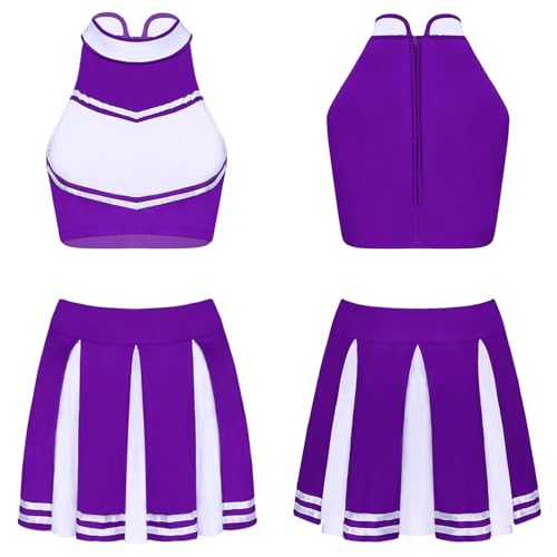 Cheerleader Kostüm Damen Für Erwachsene Cheerleader-Kostüm for Damen mit glänzendem Strass, Cheerleading-Uniform, langärmelig, ausgehöhltes bauchfreies Top und Skating-Rock, Tanz-Outfits(Purple C,S) Cheerleader Kostüm Damen Für Erwachsene Cheerleader-Kostüm for Damen mit glänzendem Strass, Cheerleading-Uniform, langärmelig, ausgehöhltes bauchfreies Top und Skating-Rock, Tanz-Outfits(Purple C,S) von GSXLZ