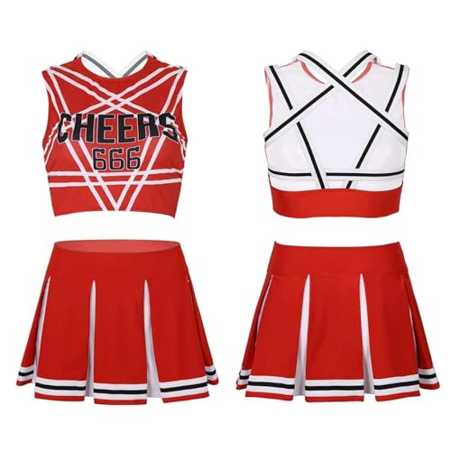Cheerleader Kostüm Damen Für Erwachsene Cheerleader-Kostüm for Damen mit glänzendem Strass, Cheerleading-Uniform, langärmelig, ausgehöhltes bauchfreies Top und Skating-Rock, Tanz-Outfits(Red D,XXL) Cheerleader Kostüm Damen Für Erwachsene Cheerleader-Kostüm for Damen mit glänzendem Strass, Cheerleading-Uniform, langärmelig, ausgehöhltes bauchfreies Top und Skating-Rock, Tanz-Outfits(Red D,XXL) von GSXLZ