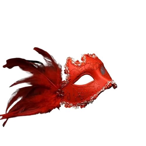 Federmaske Feder Blume Spitze Maske Frauen Prinzessin Maskerade Maske Halbe Gesicht Halloween(Red) von GSXLZ